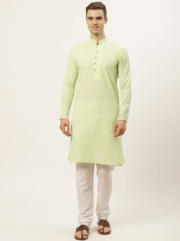 Light Green Silk Kurta Pajama with Jacket - MNDK2642 from saree.com