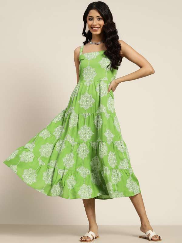 Green colour one piece dress clearance
