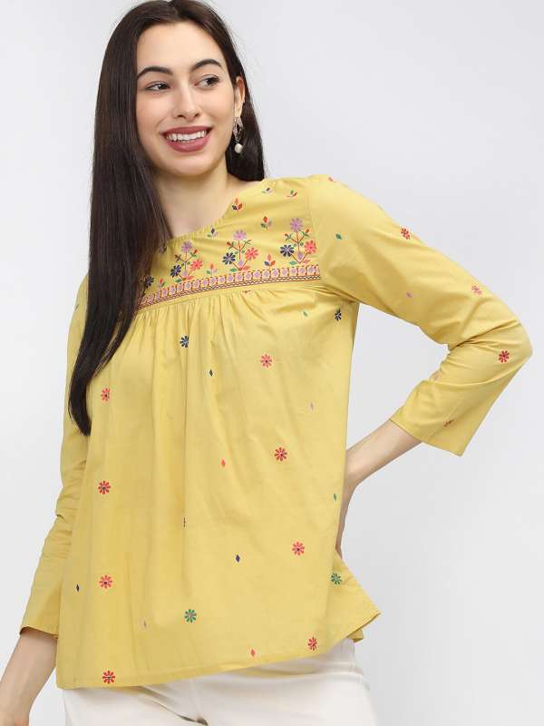Buy Vishudh Yellow Printed One-Shoulder Crop Top With Flared Palazzo for  Women Online at Rs.841 - Ketch