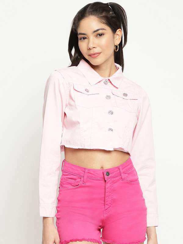light pink cropped denim jacket