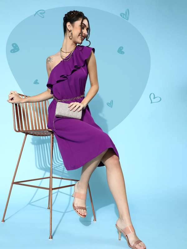 Buy Women Purple Shloka Foil Print Peplum Dress Online at Sassafras