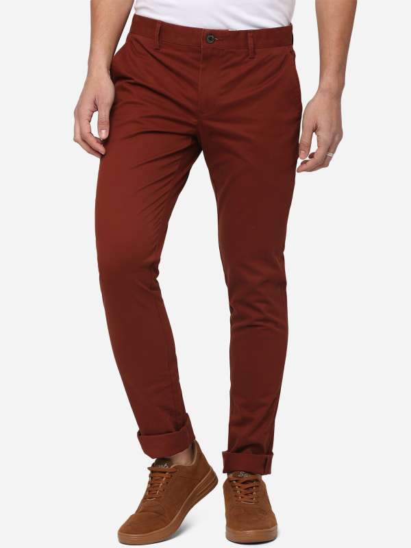 Louis Philippe Casual Trousers  Buy Louis Philippe Men Maroon Slim Fit  Solid Flat Front Casual Trousers Online  Nykaa Fashion