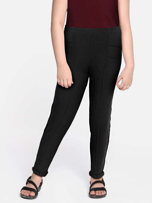 Black Cotton Lycra Plain Womens Ladies Girls Casual Formal Trouser Pants  Size 28 to 40