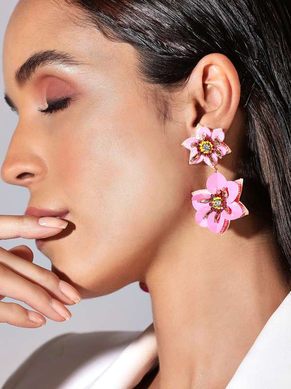 Pink Floral Earrings Buy Pink Floral Earrings online in India