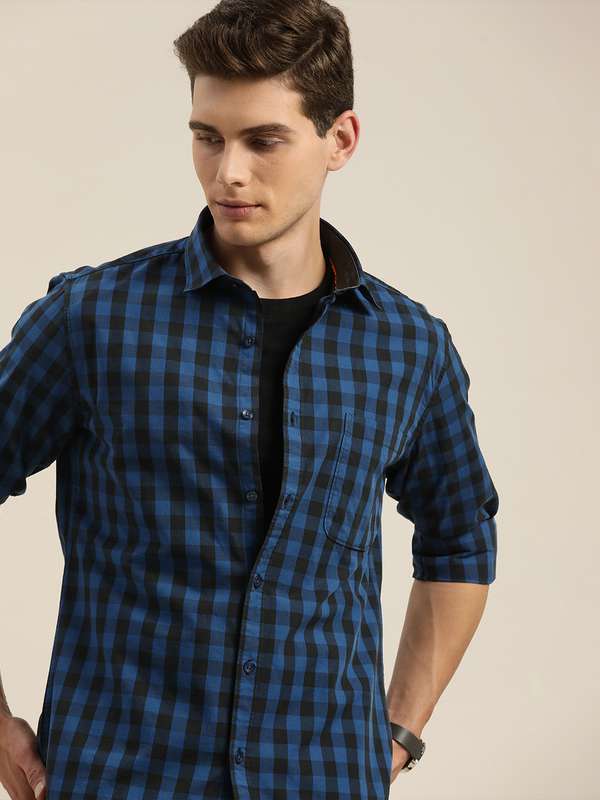 Men Blue And Black Check Shirt - Buy 