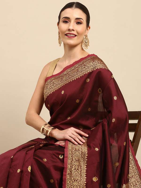 maroon saree myntra