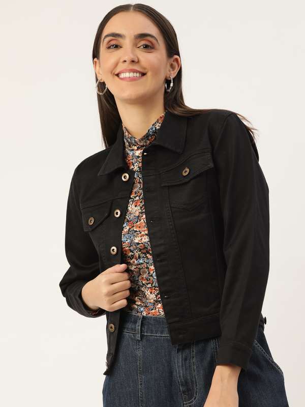 Womens black denim jacket sale store
