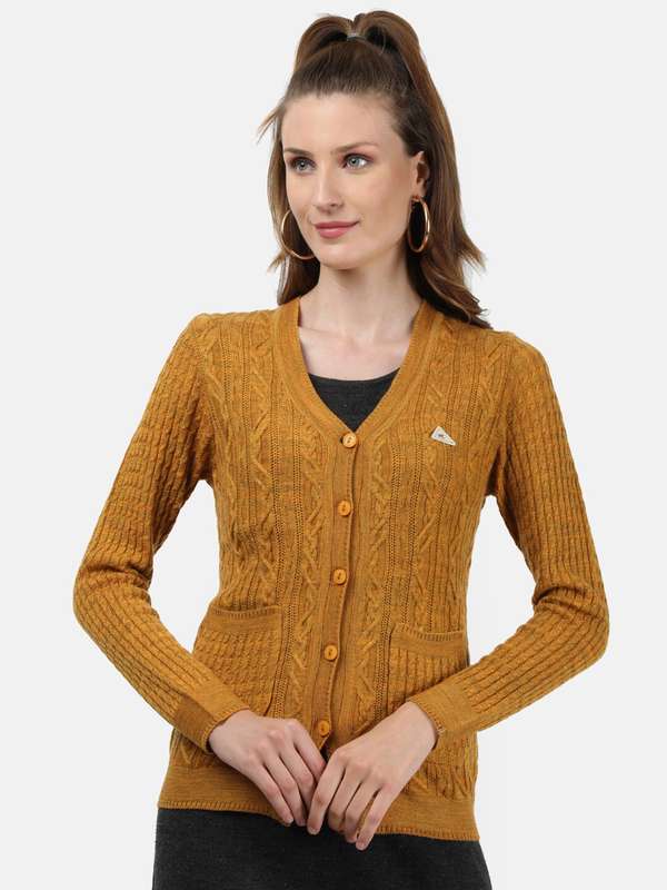 Monte Carlo Yellow Self Design Cardigan 