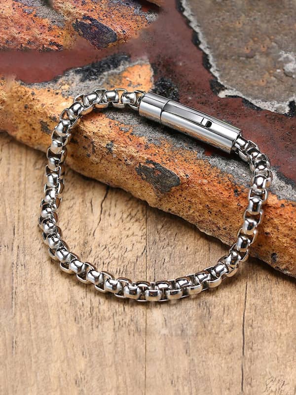 Mens Silver Braided Chain Bracelet  Nialaya Jewelry