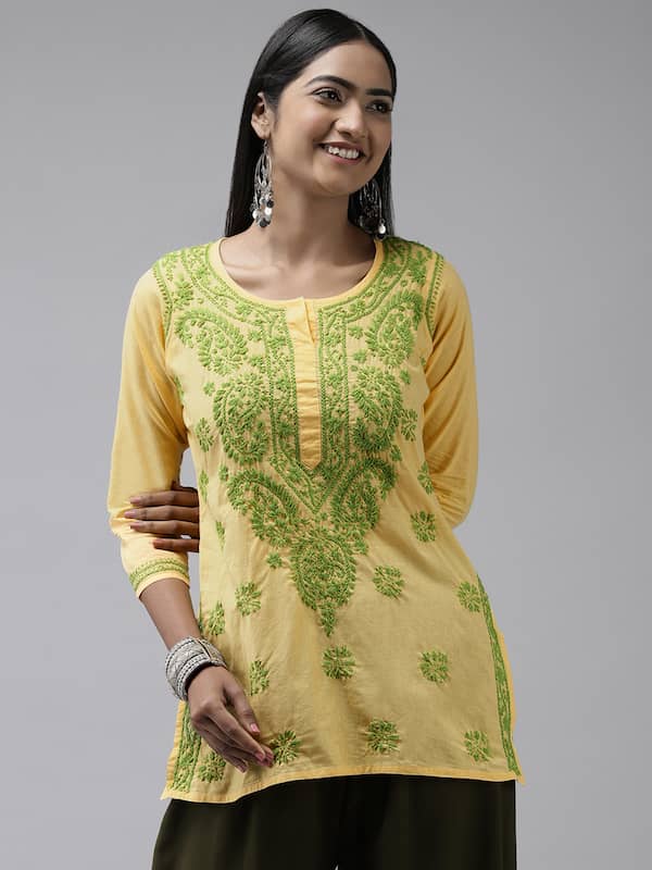 Designer Soft Cotton With Lucknowi Chickenkari Kurti - Stylecaret.com