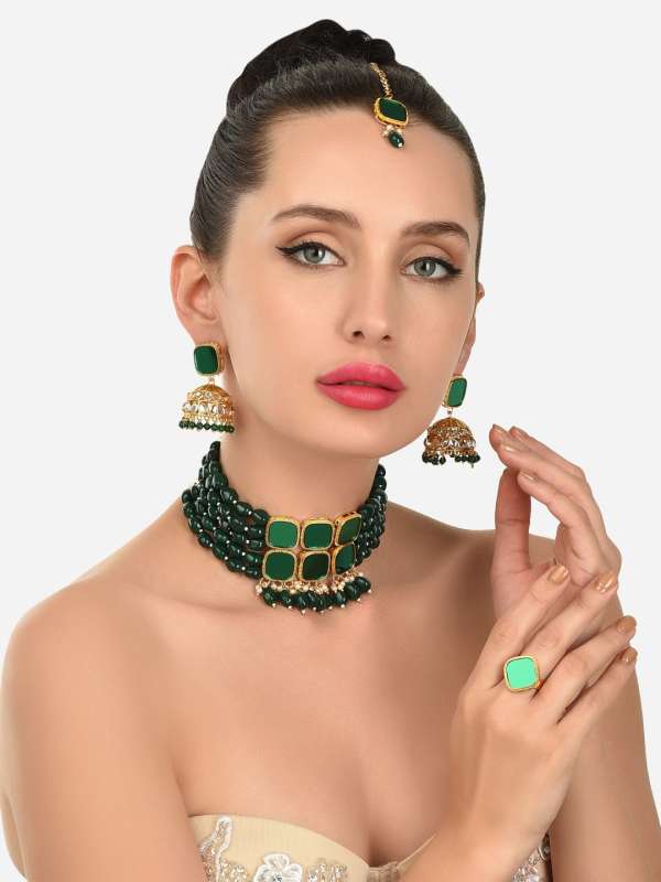Buy Fida Colorful Mirror Work Beaded Choker Necklace For Women online