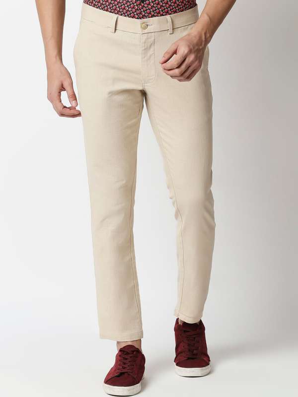 BASICS Casual Trousers  Buy BASICS Casual Self Khaki Cotton Stretch  Tapered Trouser Online  Nykaa Fashion