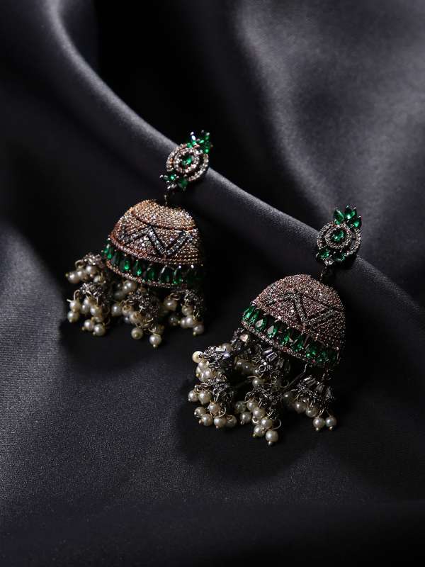 Buy Rubans Antique Oxidised Gold  Silver Toned Dome Shaped Jhumkas   Earrings for Women 1875396  Myntra