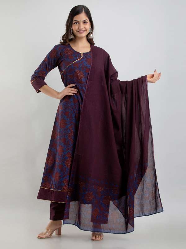 Brown Women Churidar Kurtas Sets Dupatta Buy Brown Women