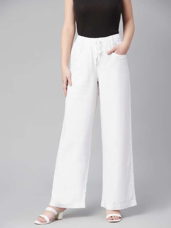 Buy WIDE LEGGED CASUAL WHITE TROUSER for Women Online in India