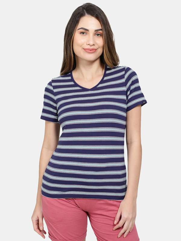 Striped V-neck Sports T-shirt