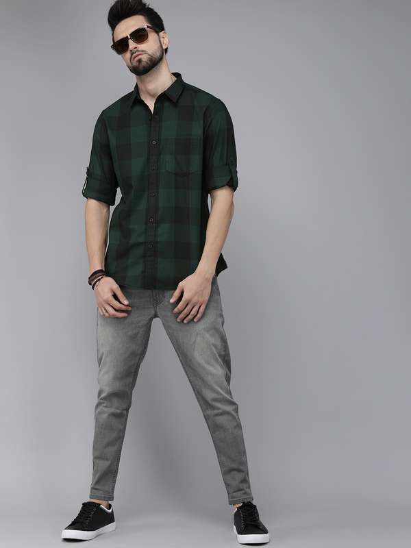 Men Blue And Black Check Shirt - Buy 