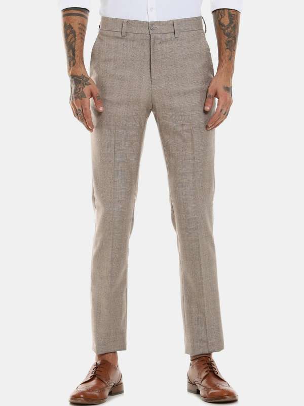 Buy Excalibur Men Beige Flat Front Woven Check Formal Trousers  NNNOWcom