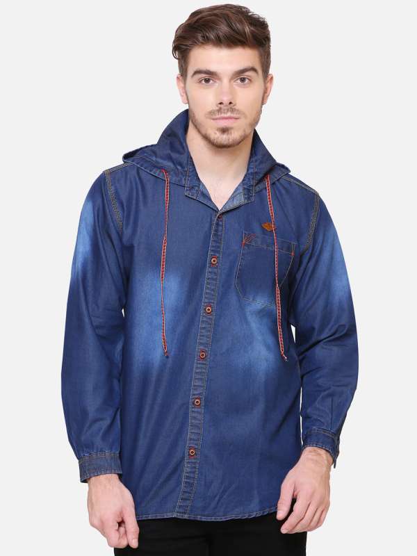 Buy Men Denim Hooded Shirt online in India