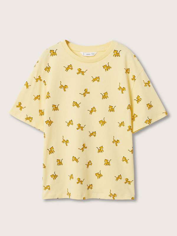 Mango Kids Yellow Printed Round Neck 