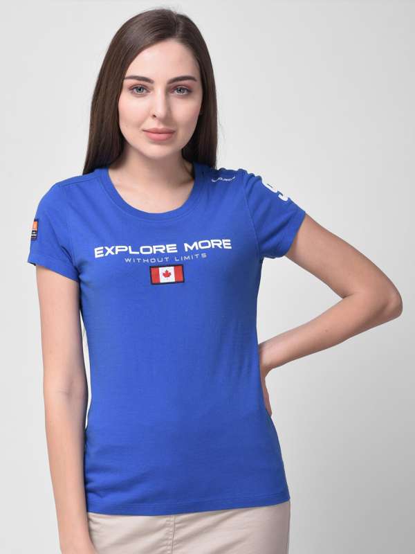 Skechers Striped Women Round Neck Blue T-Shirt - Buy Skechers Striped Women  Round Neck Blue T-Shirt Online at Best Prices in India