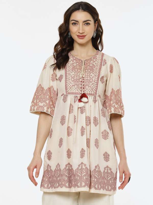 Biba White Embroidered Kurtis Buy Biba White Embroidered Kurtis online in India