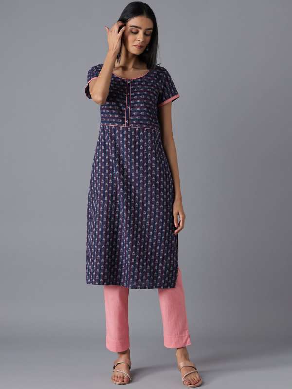 Buy Blue Polka Print Kurta & Blue Denim Jeggings Online - Aurelia