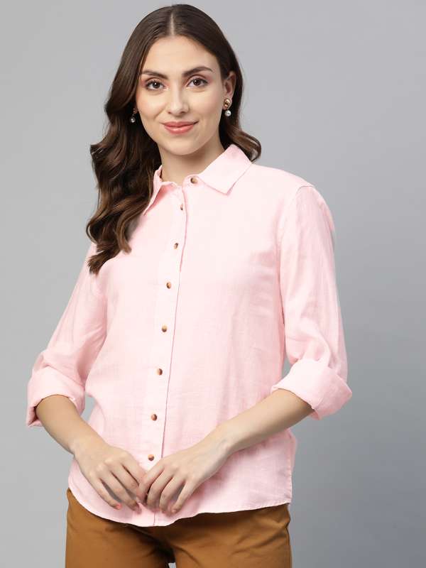 Linen-blend Shirt - Light pink - Ladies
