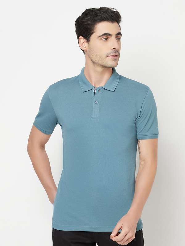 Octave Blue Solid Polo T Shirt 