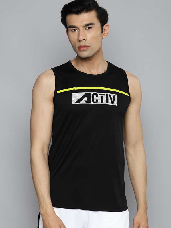 Alcis Black White Sleeveless Slim Fit T 
