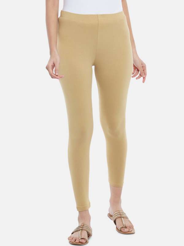 Go Colors Women Gold-Toned Solid Skinny Fit Shimmer Ankle-Length Leggings