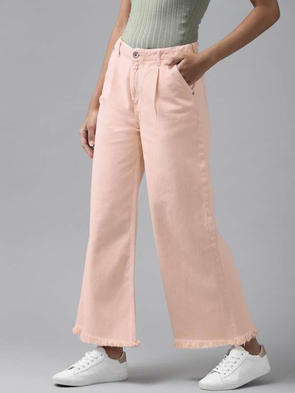 Pink denim trousers clearance