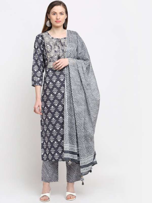 Grey Ladies A-Line Silk Blend Printed Kurta Set at Rs 1761/piece in Jaipur