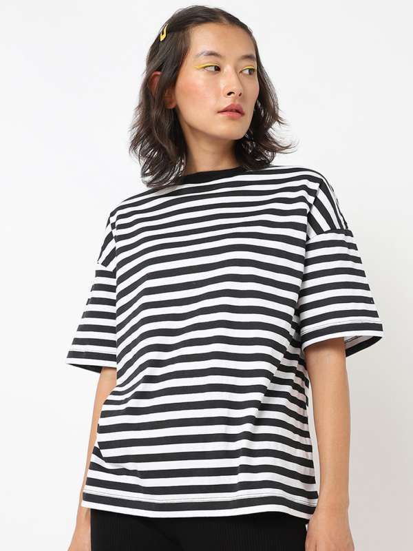 Black and white striped t shirt womens online shop