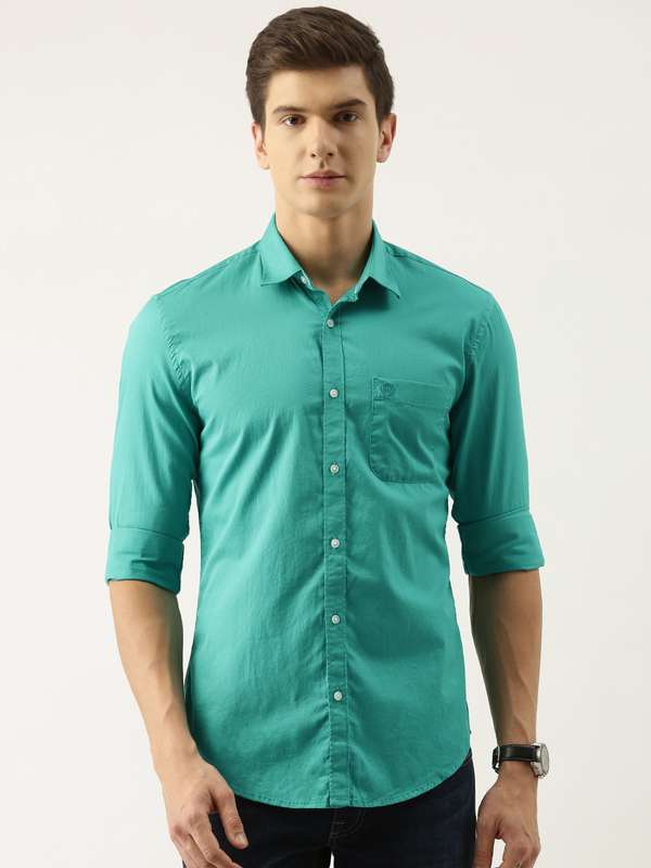 Peter England Teal Solid Slim Fit 