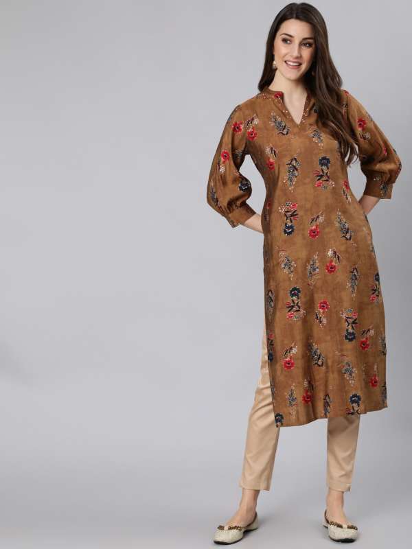 Jaypore Women Brown Ajrakh Print Kurta Buy Jaypore Women Brown