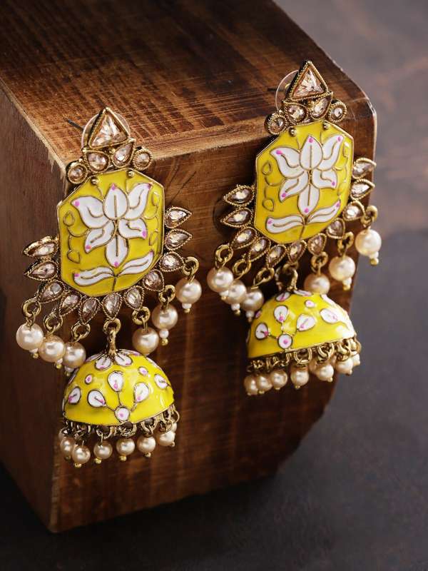 Yellow store meenakari jhumkas