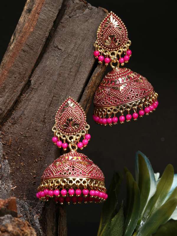 Pink colour clearance jhumka