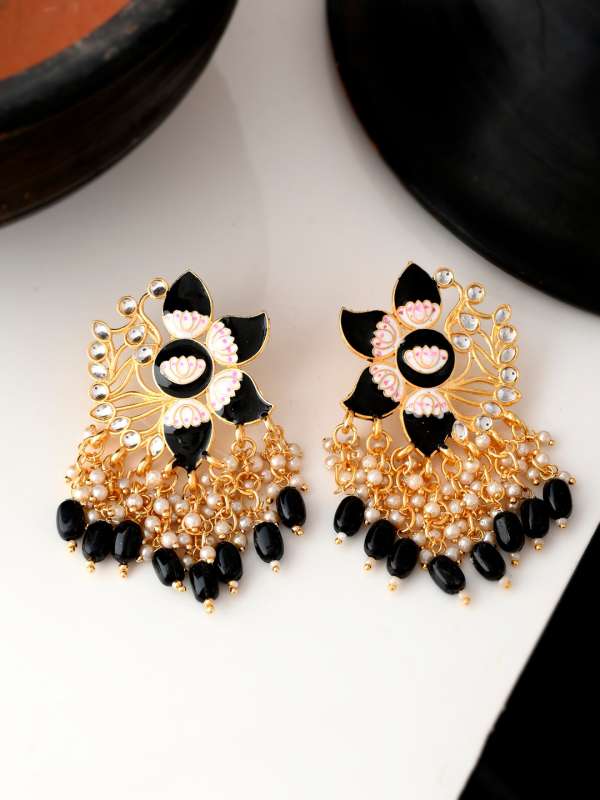 Gold black beads earrings sale