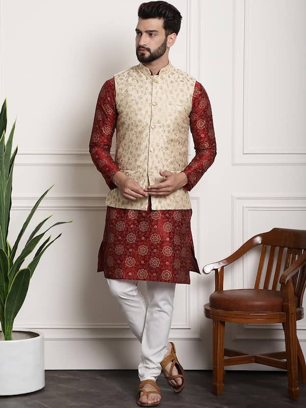 Buy Benstoke Men's White Kurta With Dhoti & Steeal Grey Printed Nehru Jacket  Online at Best Prices in India - JioMart.