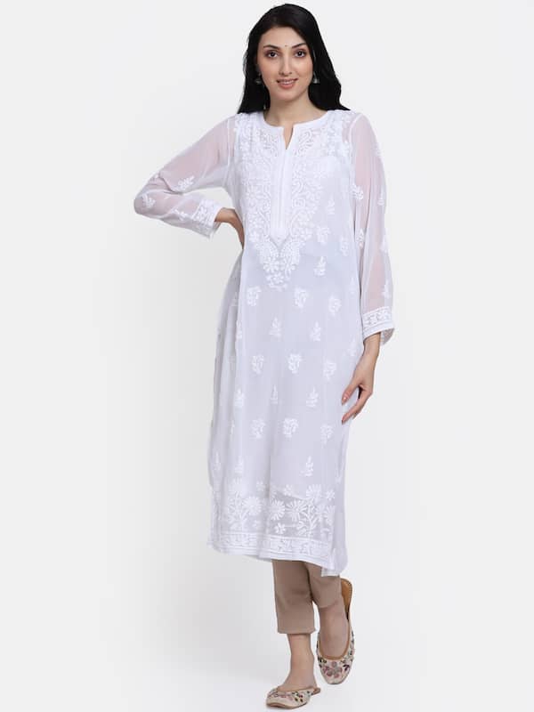 Jaipur Kurti Salwar Suits and Sets : Buy Jaipur Kurti Women White & Blue  Striped Kurta With Crochet Lace Design And Pant (Set of 2) Online | Nykaa  Fashion