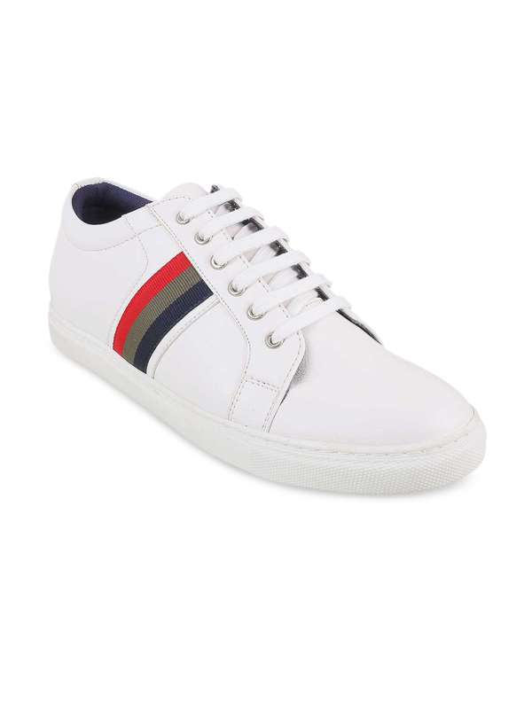 White shoes with discount blue and red stripes