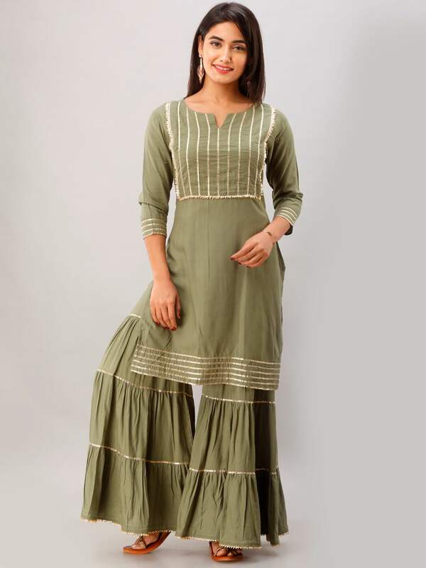 Buy Anouk Women Green Striped Kurti With Sharara  Kurta Sets for Women  7764187  Myntra