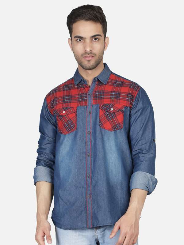 Maroon denim hot sale shirt