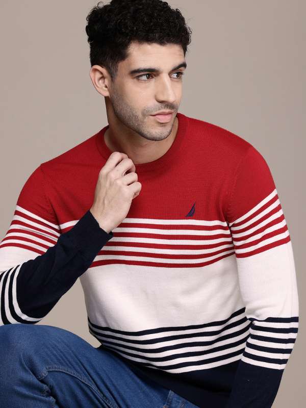 Nautica Red Striped Round Neck Sweater Buy Nautica Red Striped Round Neck Sweater online in India