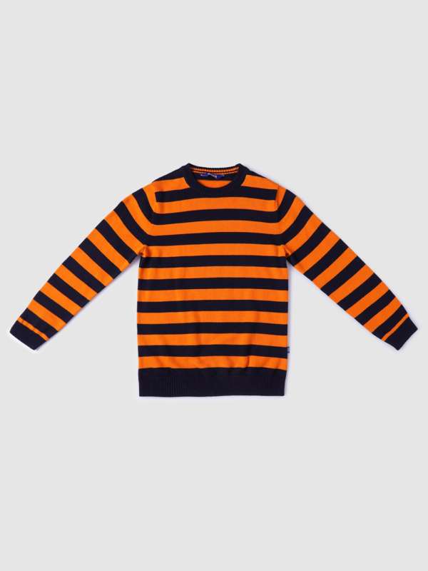 Orange and top black striped sweater