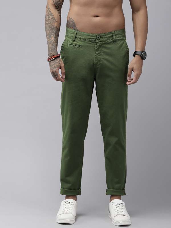 Buy Roadster Men Olive Green Regular Fit Solid Trousers  Trousers for Men  6819388  Myntra