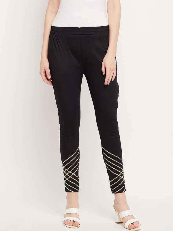 Black Solid Regular Fit Treggings - Buy 