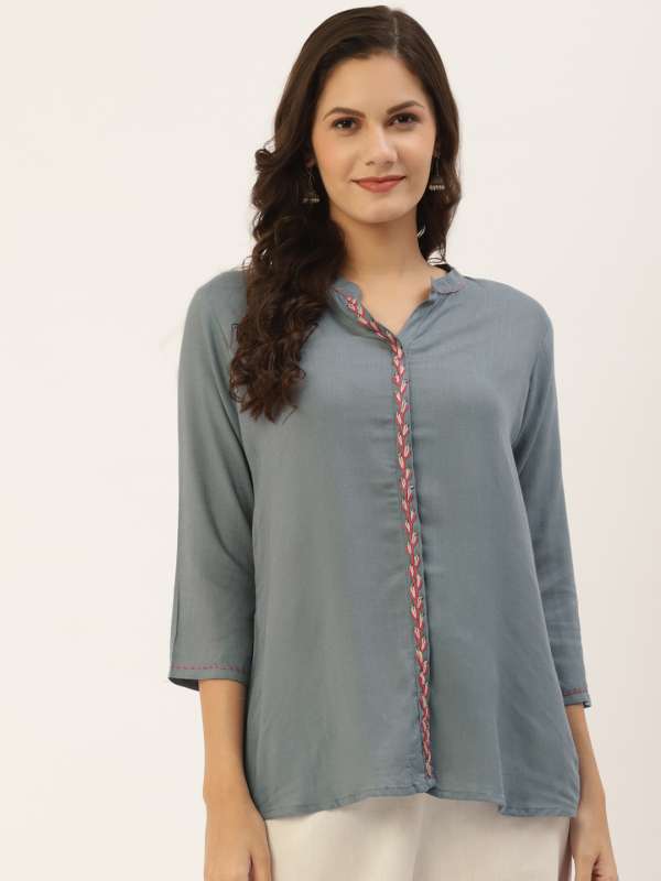 Dark Grey Kurti With Patch Panels - Byhand I Indian Ethnic Wear Online I  Sustainable Fashion I Handmade Clothes