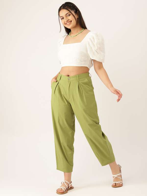 ladies green cotton trousers